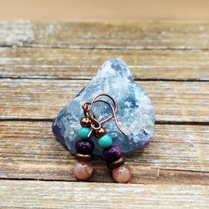 Sunstone, Sugilite, and Chrysoprase Stacked Earrings
